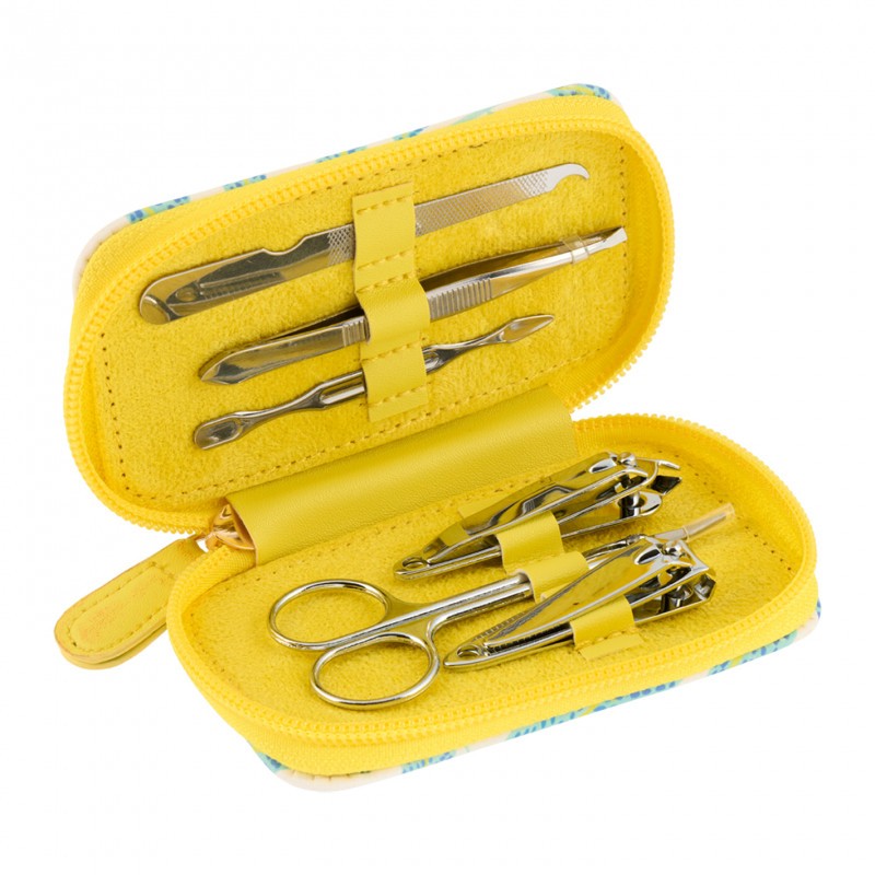 Set manicure da viaggio contenente 6 accessori in astuccio decorato assortito